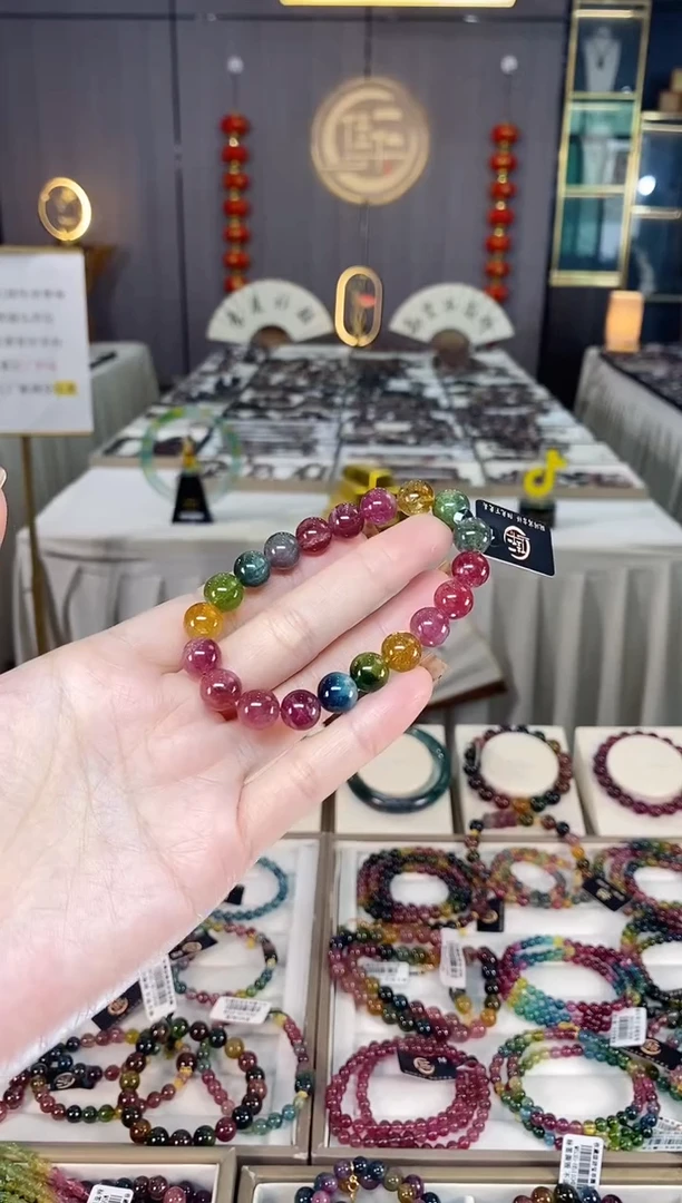 未镶嵌老矿碧玺彩虹单圈手串9mm+碧玺dan多样性发货一条