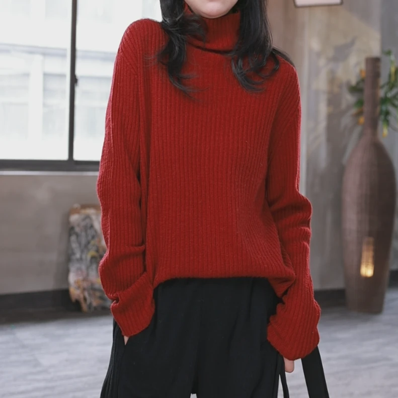 东倪原创竖条纹高领针织羊毛秋复古毛衣轻奢气场强大女装84D24130