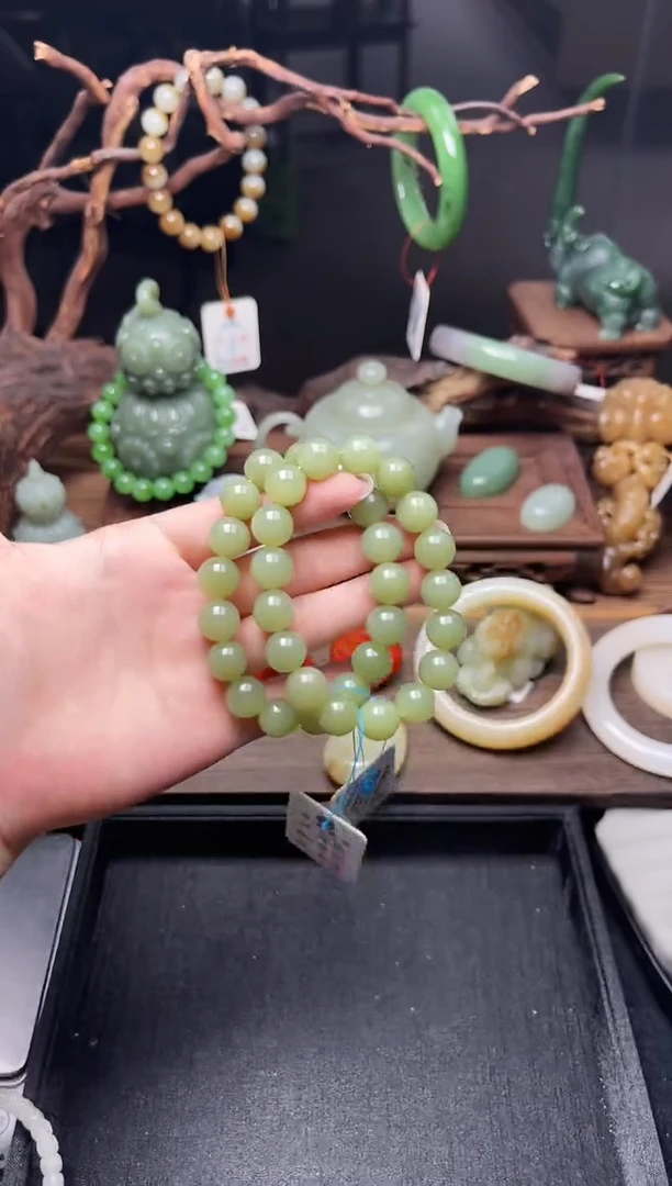 手串未镶嵌和田玉卡12若羌黄口 圆珠 多样性发一