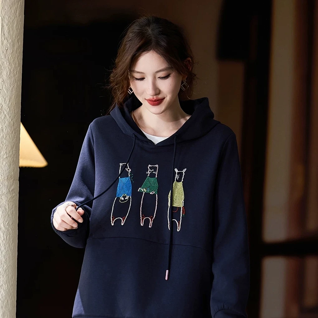 春秋款连帽长袖刺绣小码大码宽松遮肚时尚卫衣ZFR2517