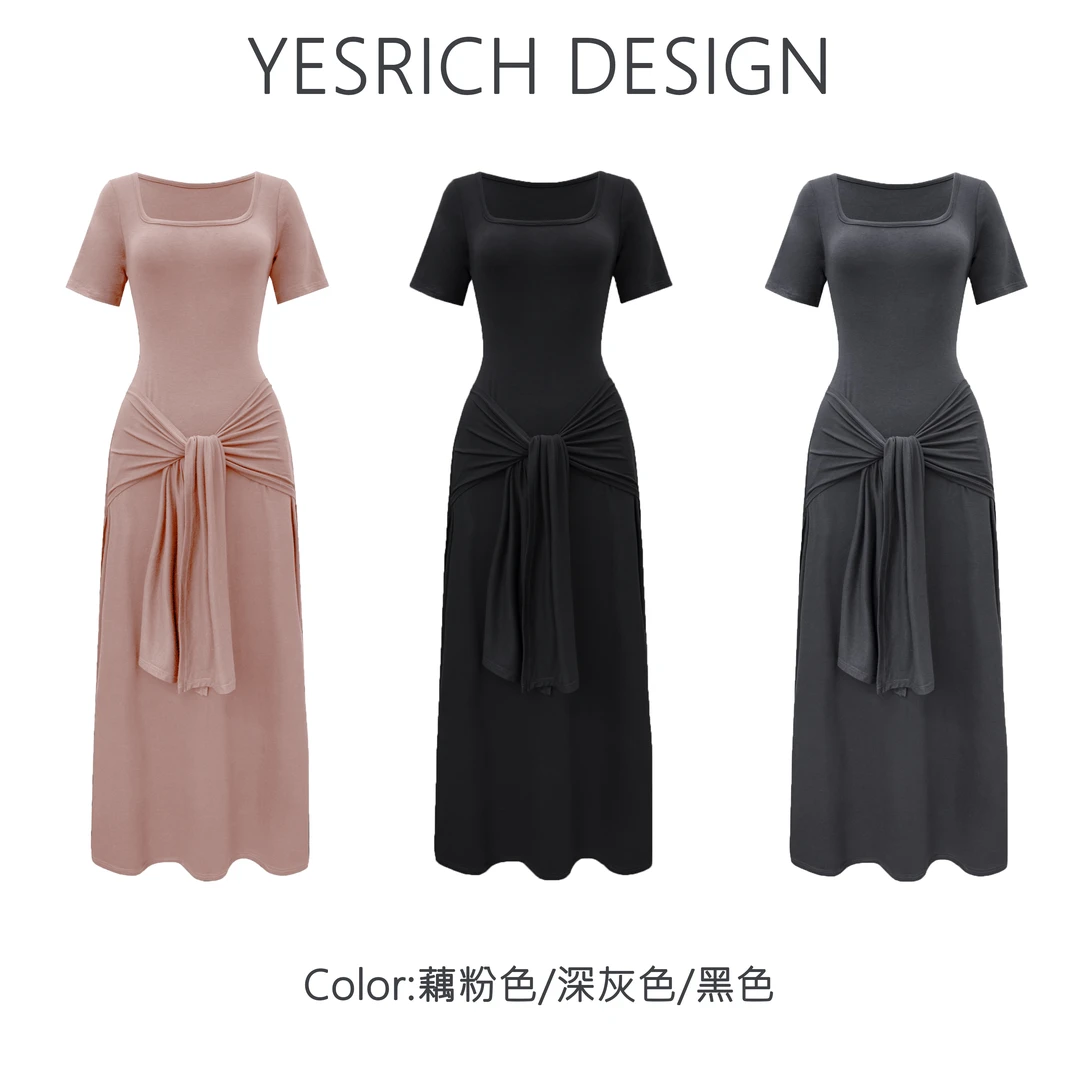 南法夏日 三色简约气质休闲百搭遮肉显瘦长款连衣裙女G174