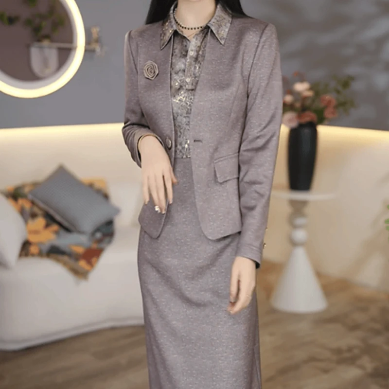 A695【外套+连衣裙】2025早秋新款精致时尚女人味修身显瘦套装裙