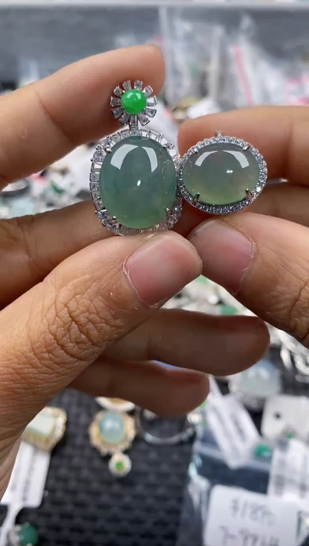 银S925镶嵌戒指翡翠888     9