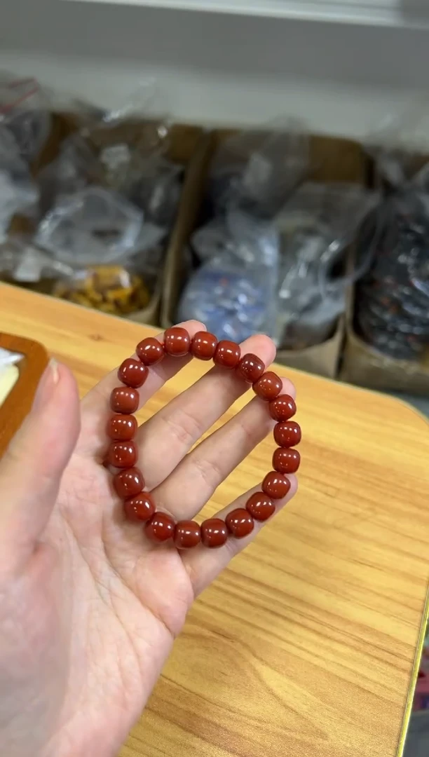 玛瑙/玉髓手链未镶嵌柿子红玛瑙桶珠手串[0055]
