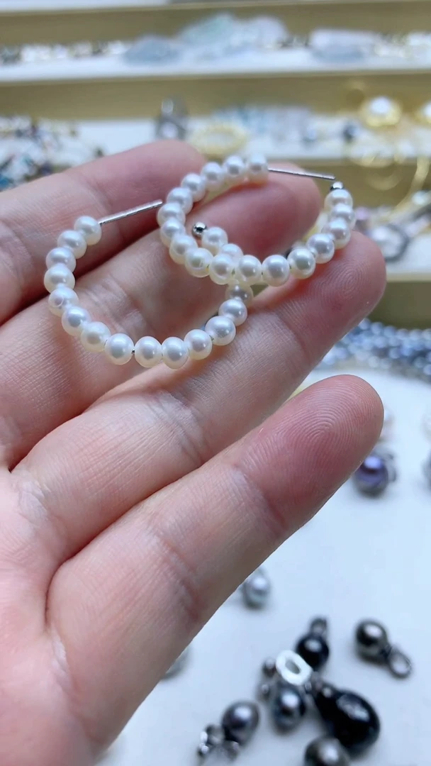 银S925镶嵌耳饰淡水珍珠4-5mm