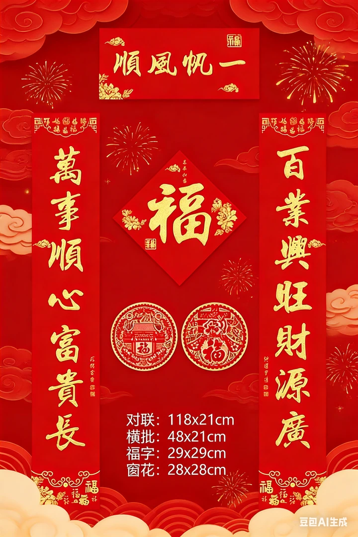 【一帆风顺】2026马迎新春植绒对联家用春节过年福字门贴新年布置