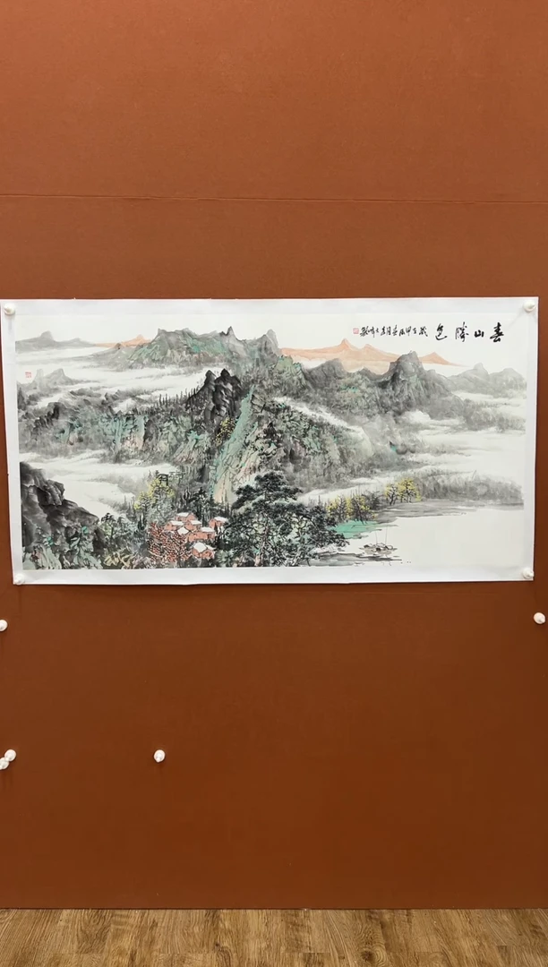 国画李文峰四尺整张小写意浅降青绿