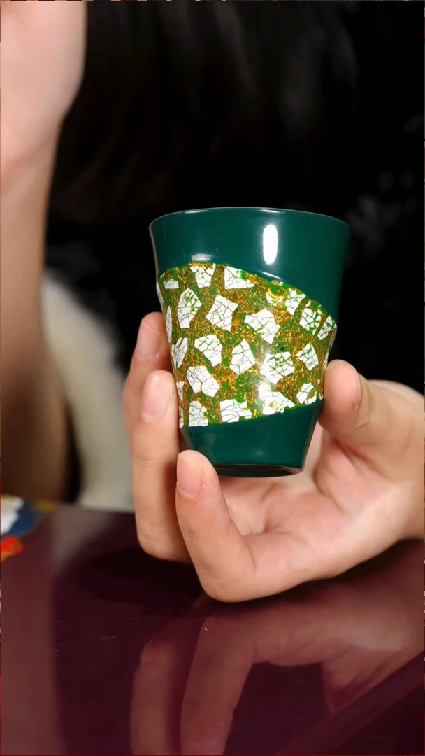 晗**徕蛋壳镶嵌竹节杯——太古大漆