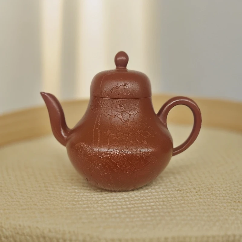 【荷趣】紫砂茶壶朱泥思婷壶手工刻绘130cc容量美人壶