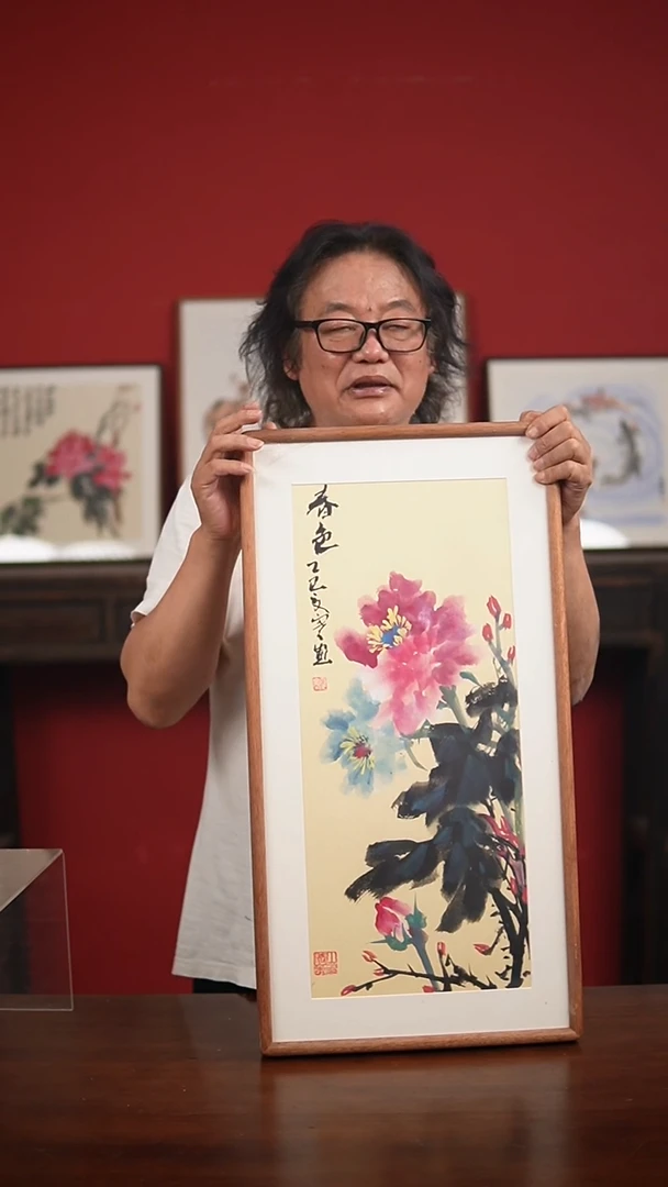 国画手写手绘-33*66实木框