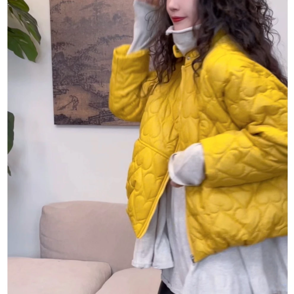 2025年冬季简约百搭拉链小爱心纯色时尚短款休闲棉服