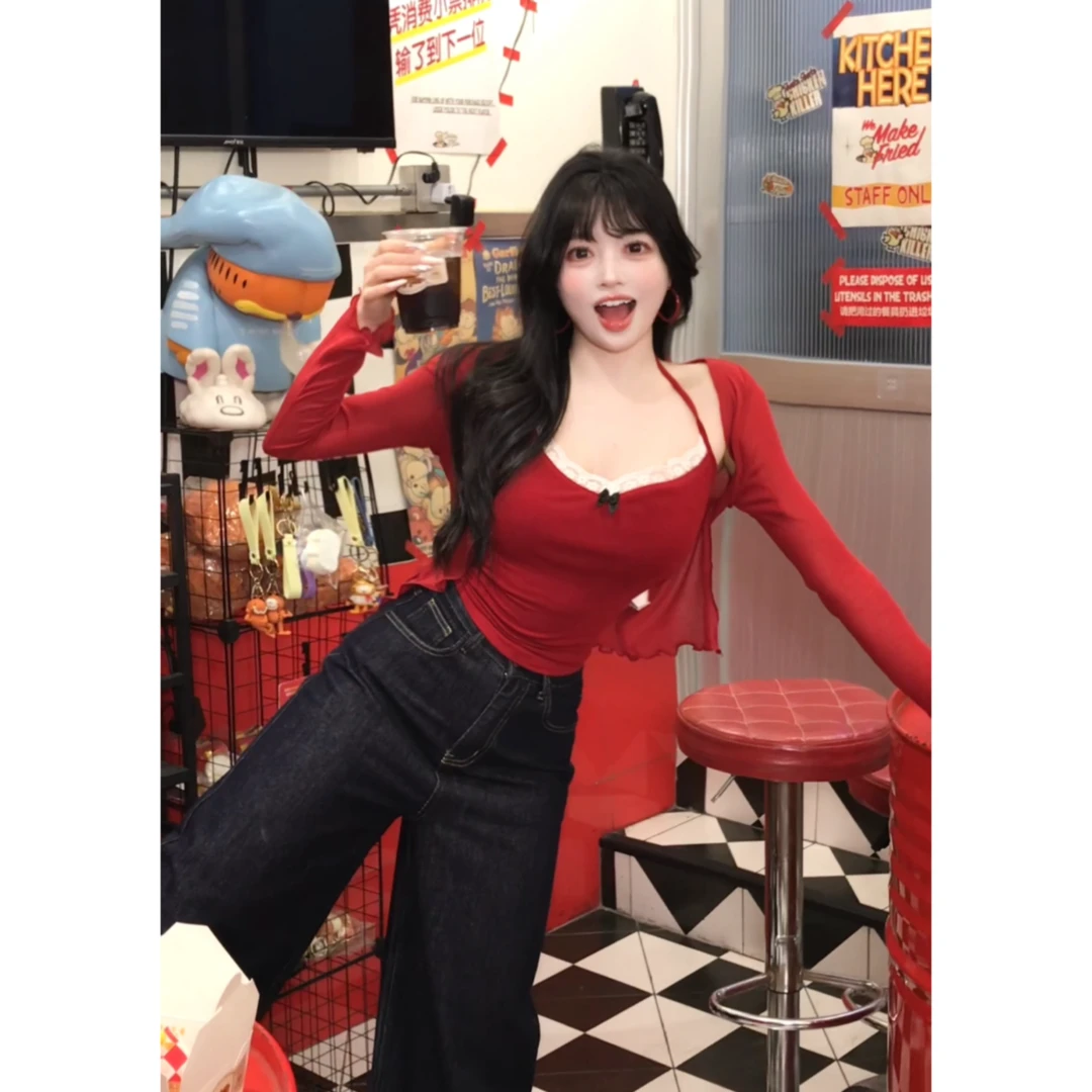 MengFairy【贩卖心动】撞色夏上衣针织高弹显瘦挂脖吊带4461欧若风