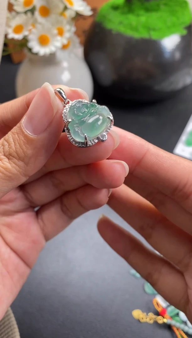 银S925镶嵌散珠翡翠冰晴底佛公