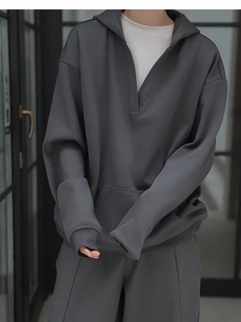 300斤大码卫衣男美式连帽V领帽衫加绒男款春秋套头上衣男士宽松