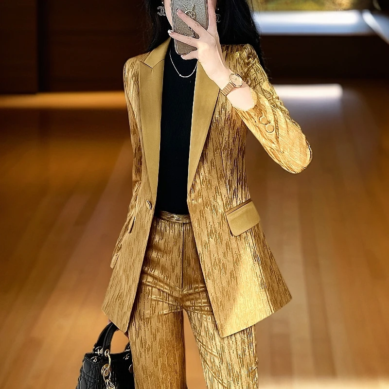 职业洋气女2025新款金色西装高级感ol通勤职场正装高端美业工作服