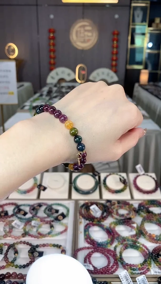 未镶嵌老矿碧玺色标彩虹单圈手串7mm+碧玺dan多样性发货一条