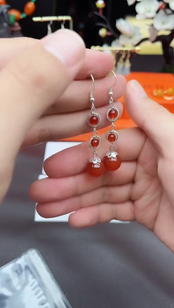 玛瑙/玉髓耳饰银S925镶嵌903000