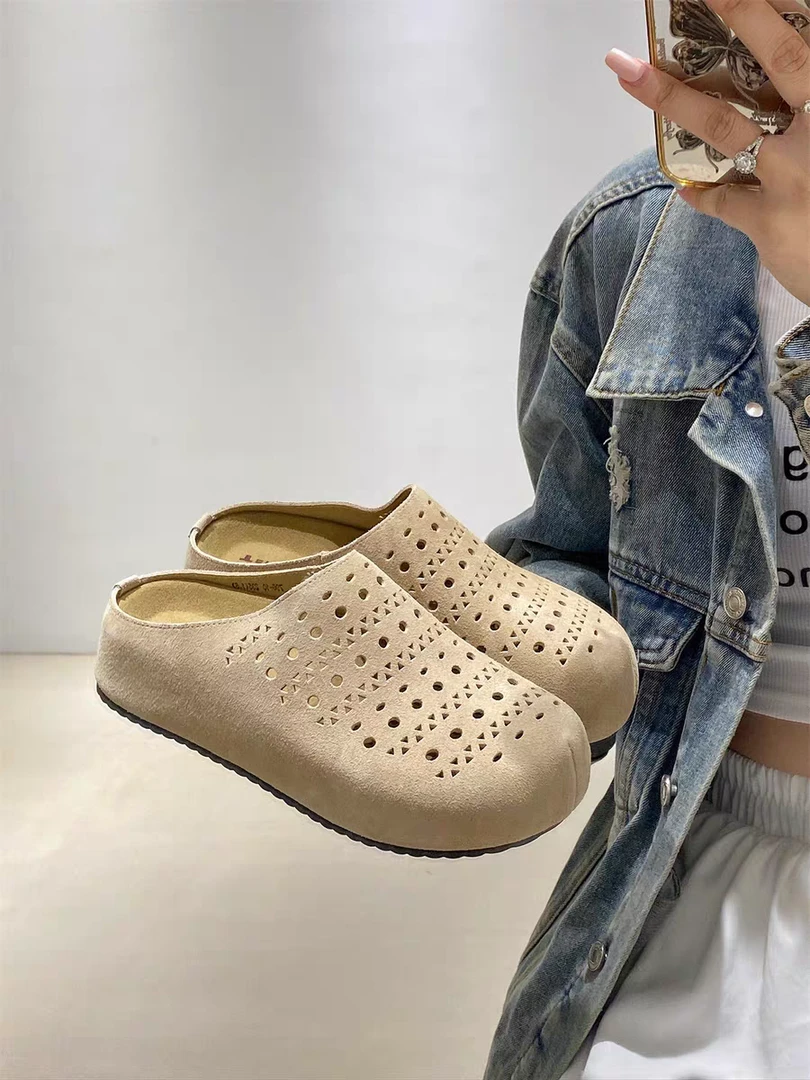 诗涵家 真皮圆头博肯洞洞包头拖796-10