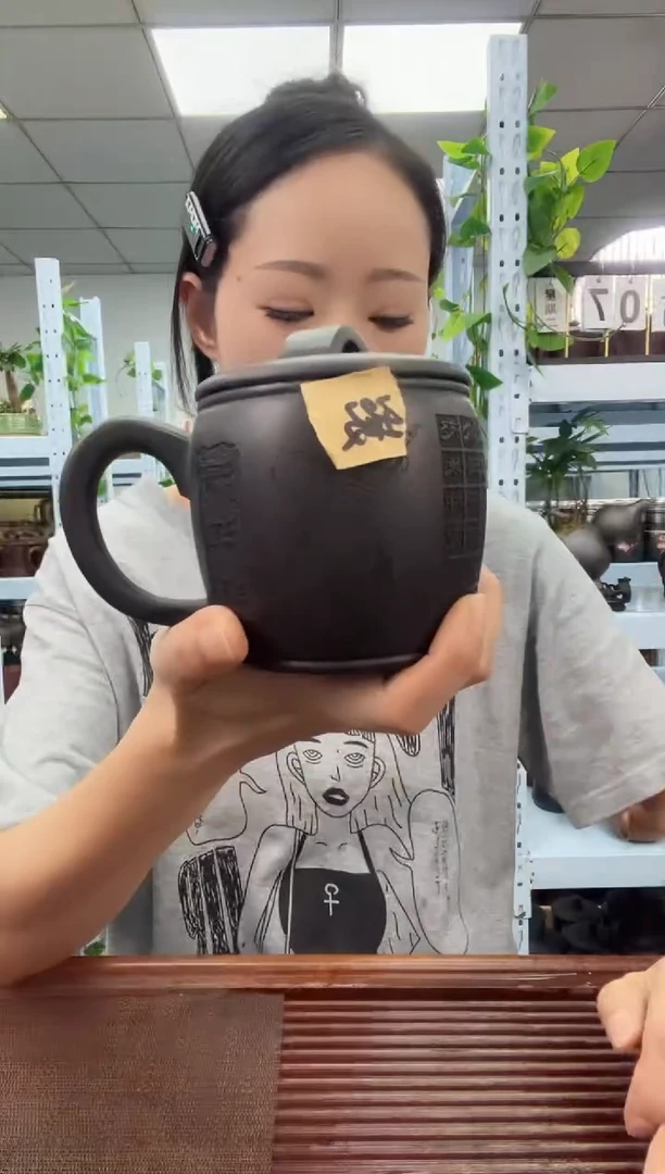 宜兴原矿紫砂全手工盖杯满江红
