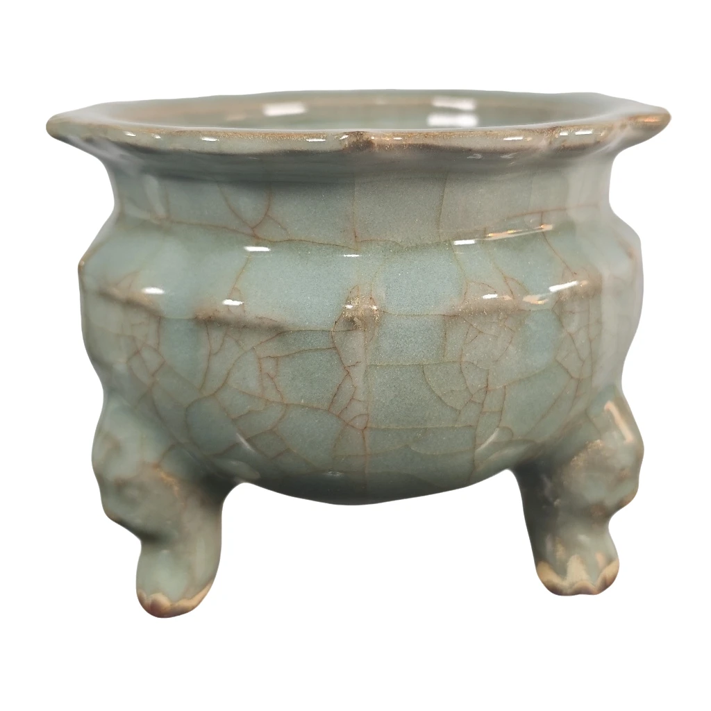 陶瓷龙泉古瓷开片纹三足炉茶具