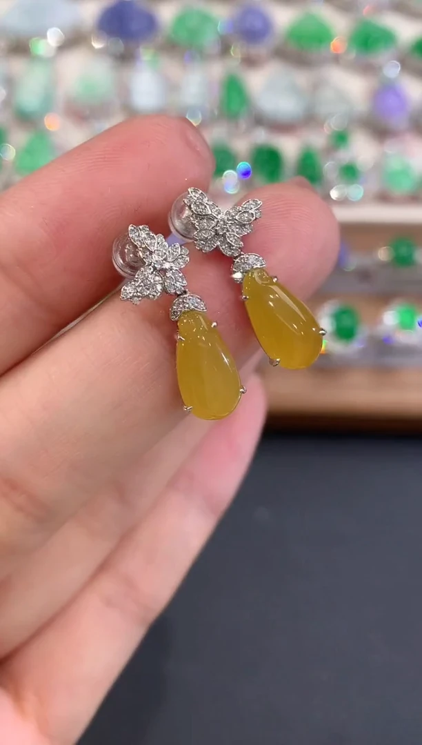 18K金镶嵌翡翠耳饰a93