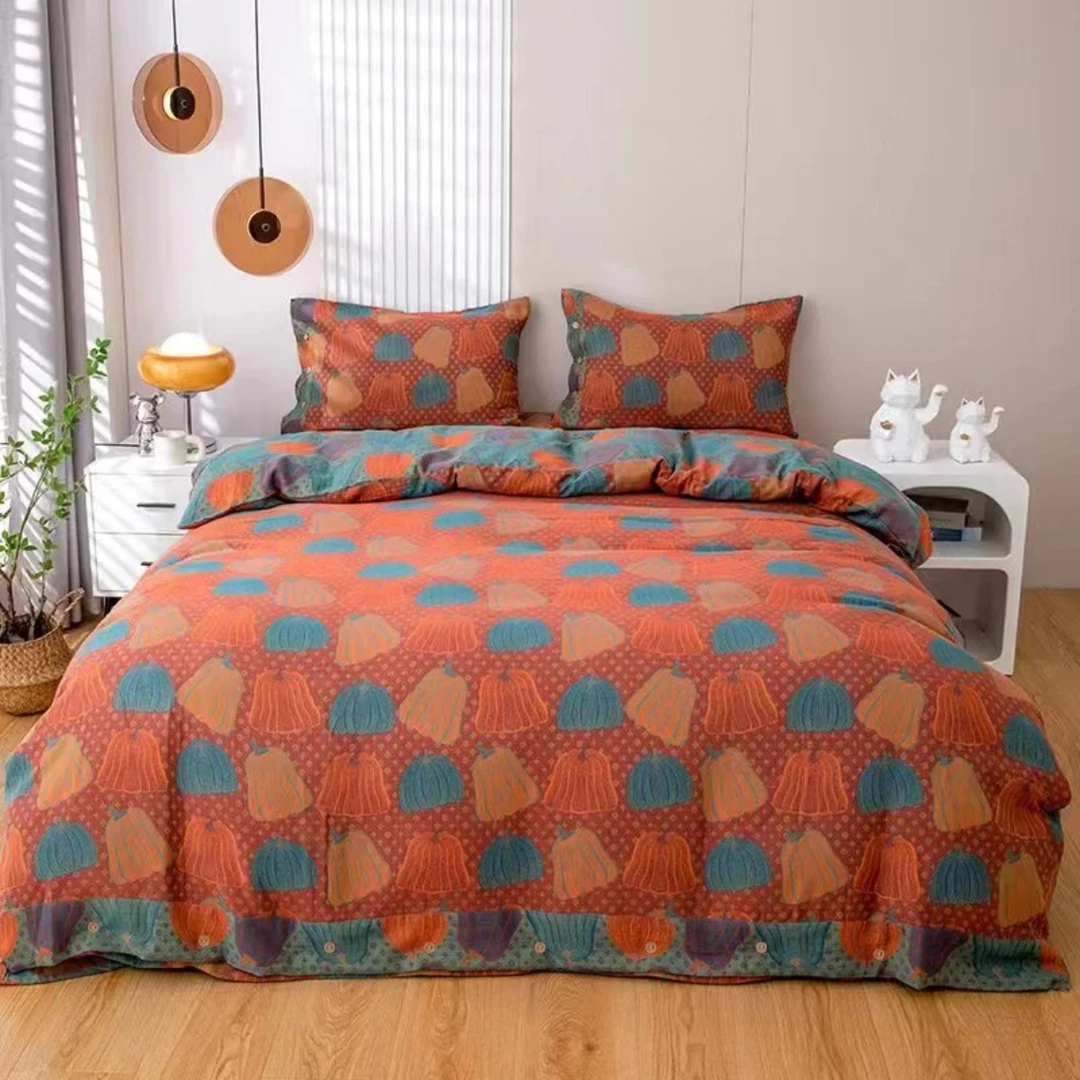 【南瓜】床单纯棉全棉有氧双层纱色织提花可水洗机洗母婴级A类