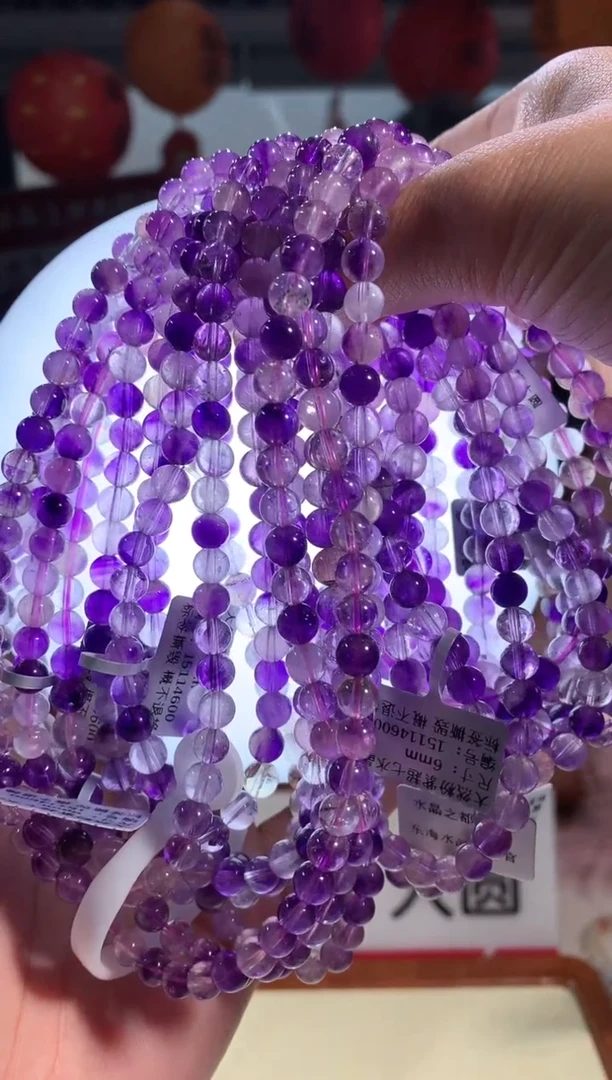 【闪购商品】水晶手链未镶嵌6mm三圈紫超七手链多样性发一