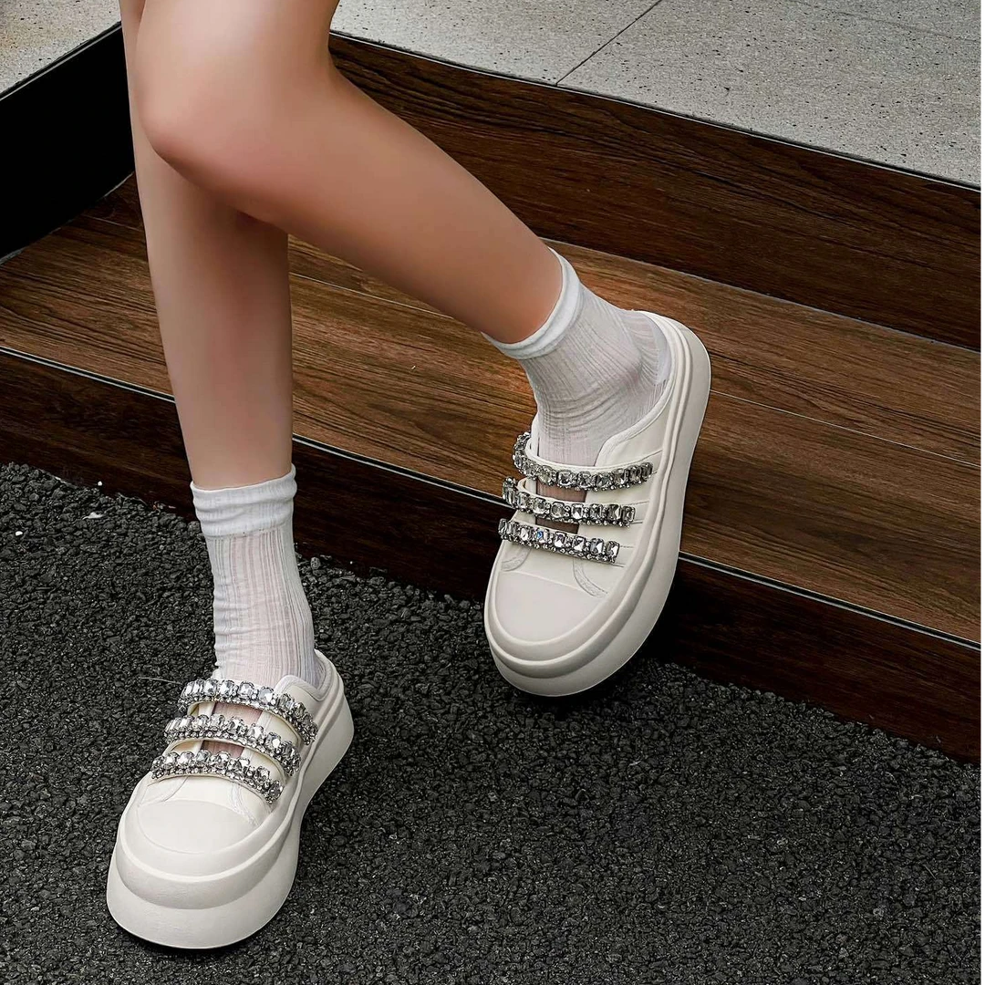 包头半拖鞋女外穿2025夏季新款厚底懒人鞋时尚百搭水钻松糕凉拖鞋