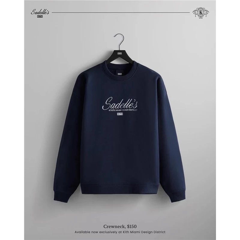 现货◆KITH Sadelles Miami门店限定圆领卫衣纯棉薄绒刺绣