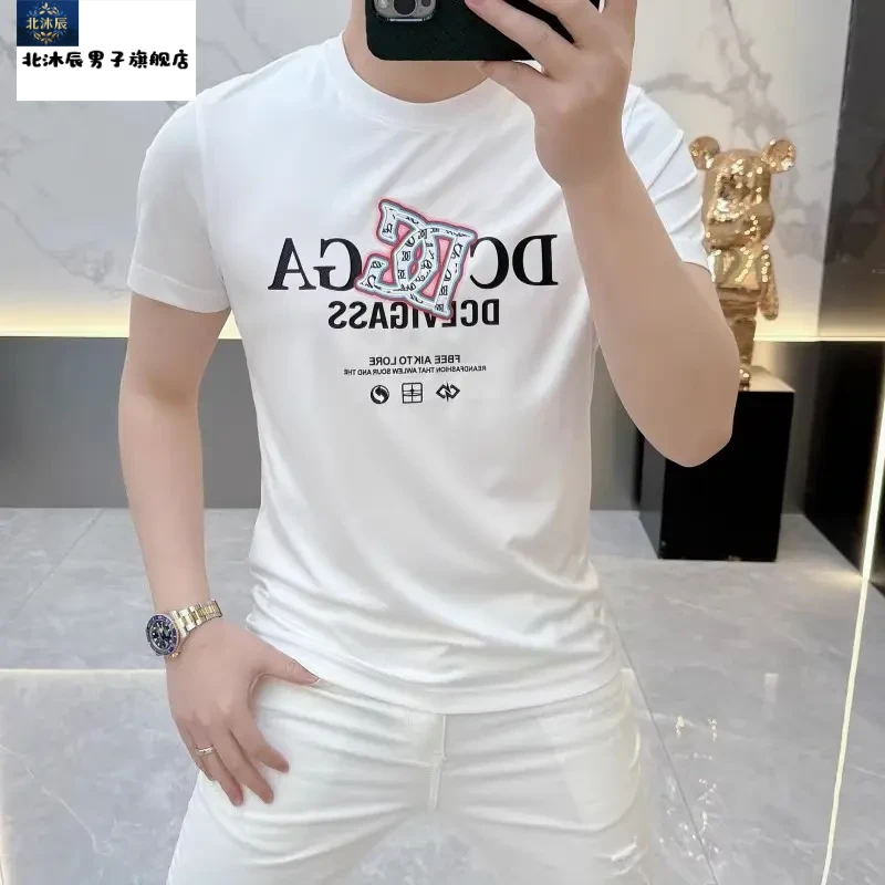 夏季潮流欧货轻奢高品质短袖T恤男时尚印花高端休闲百搭半袖上衣