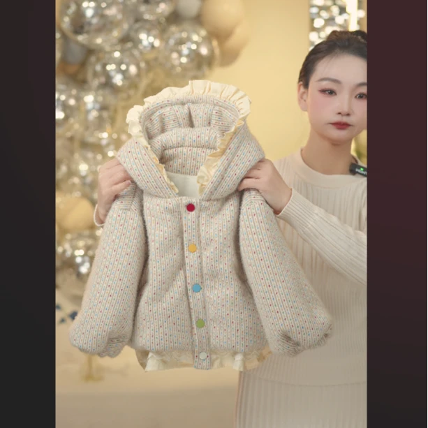 【甜甜圈】冬款高定女童冬款加厚加厚外套七彩琉璃蕾丝中小童棉服