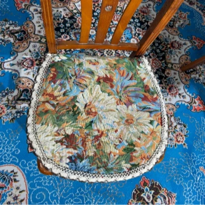 ZN001-61棉麻交织布【40*50】彩菊圆形防滑坐垫椅子垫