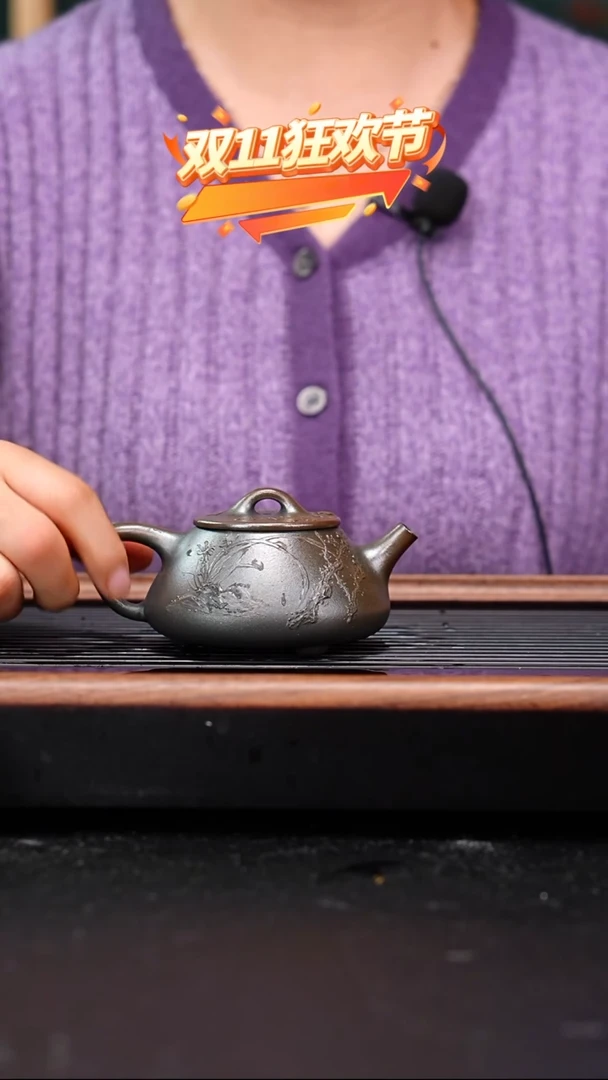 茶壶紫砂天青柴烧石瓢堆绘