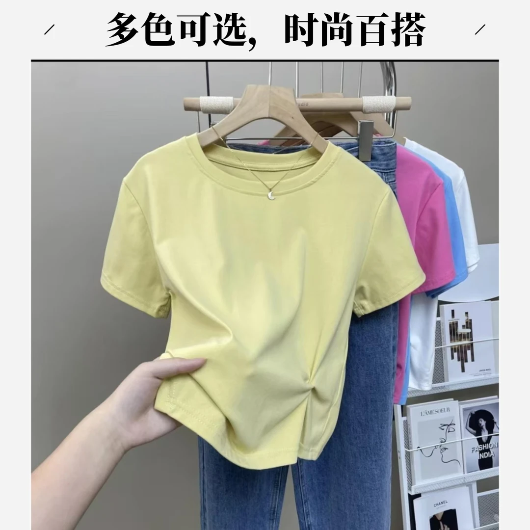 显瘦短袖大版百搭宽松夏季圆领时尚T恤洋气透气纯色