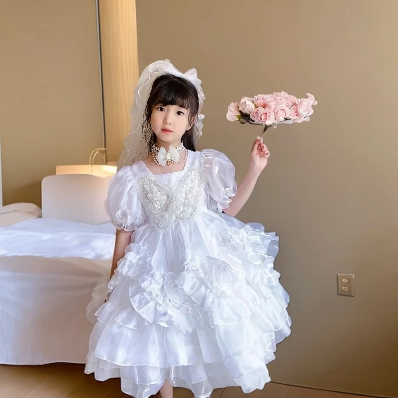 【流动光芒】自带蓬松感气质女童白色夏季日常花童儿童生日公主裙