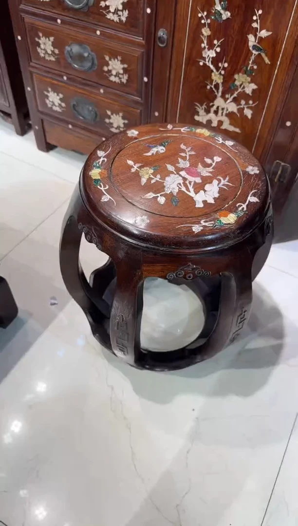 木木头款花梨花鸟鼓凳658