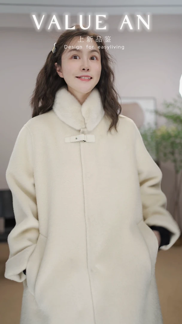VALUE AN  25340高端水貂毛领气质韩系立领设计款皮草大衣