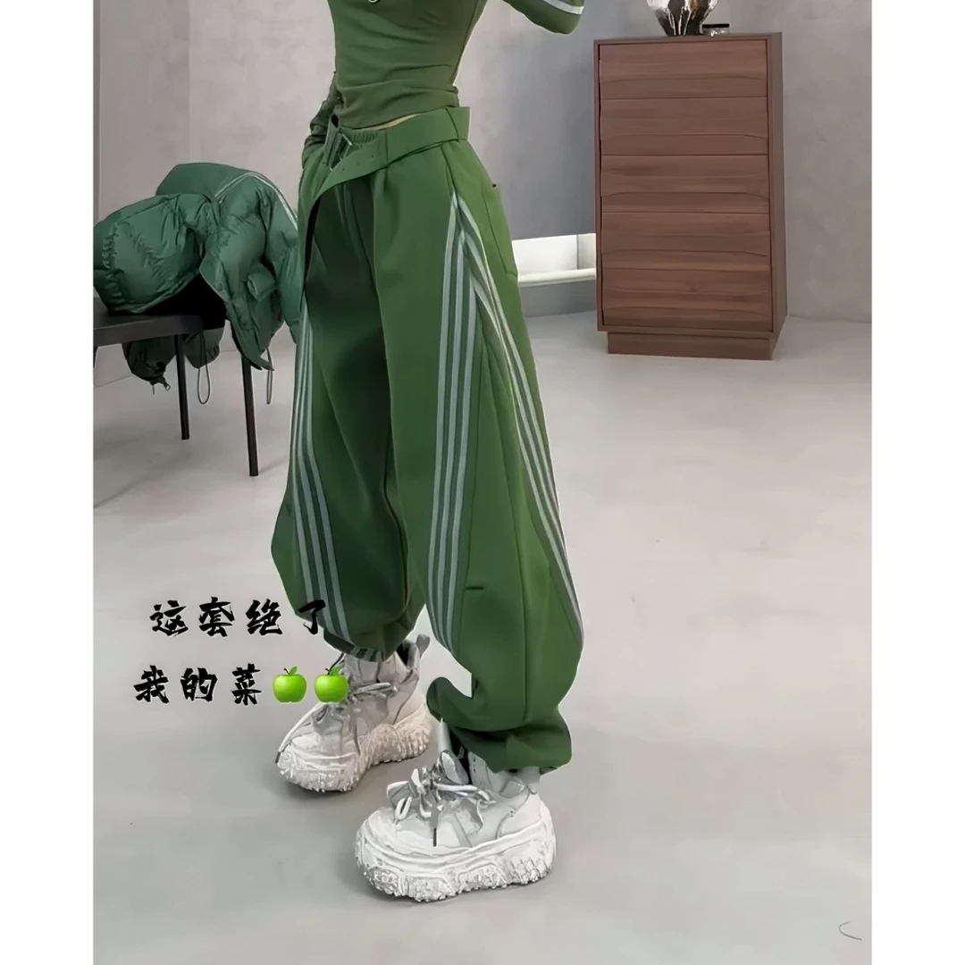 欧洲站加绒加厚设计感阔腿卫裤冬季新款高腰显瘦百搭运动休闲裤女