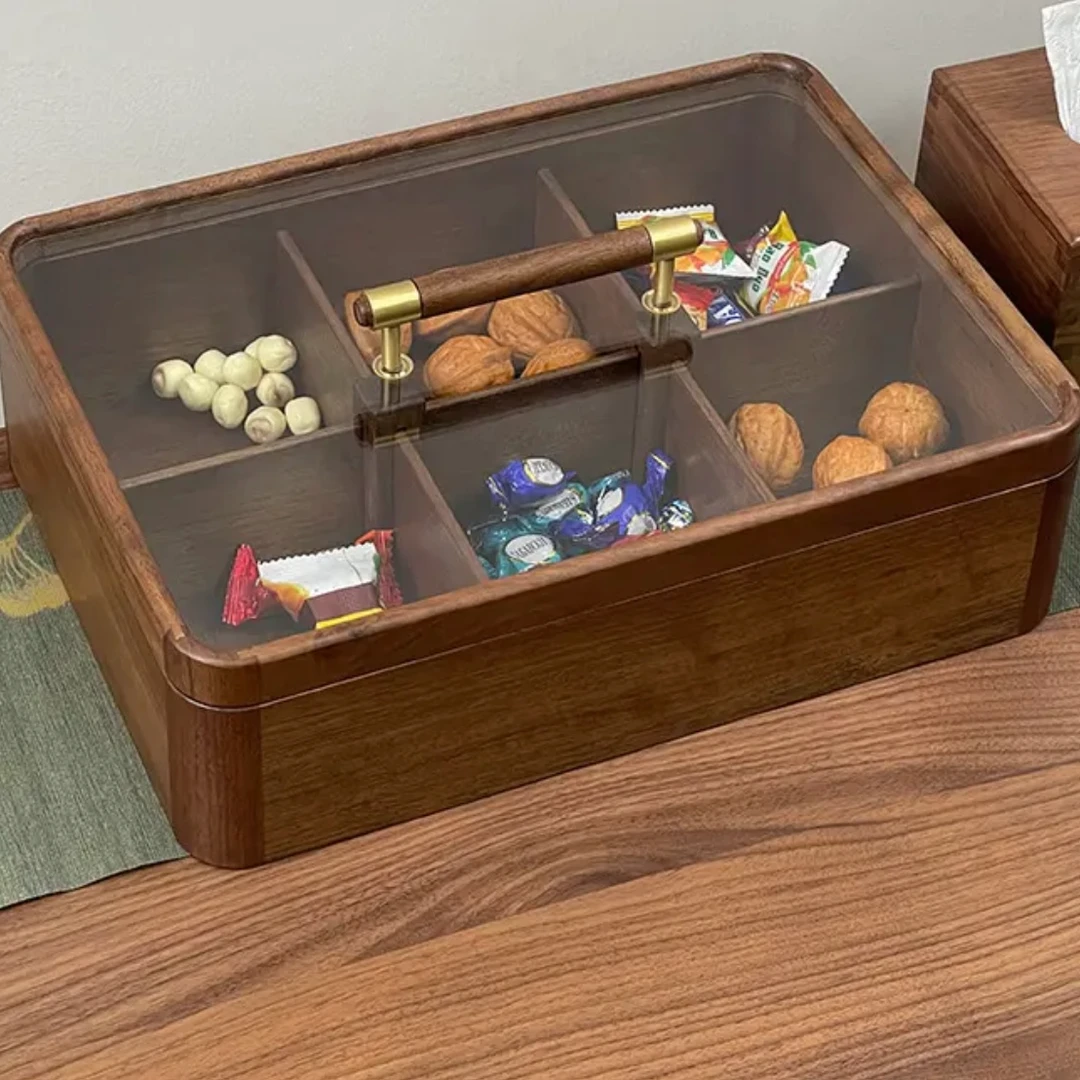 【天百芙】北美黑胡桃高品质六格干果收纳盒新中式家用