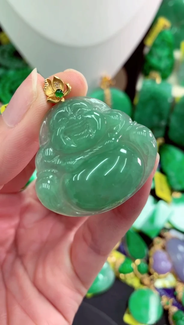 吊坠(不含链)18K金镶嵌翡翠天然缅甸翡翠A货