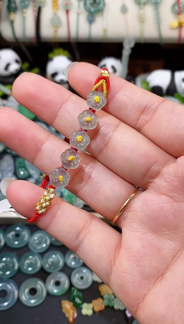 散珠翡翠五花手绳  手围15