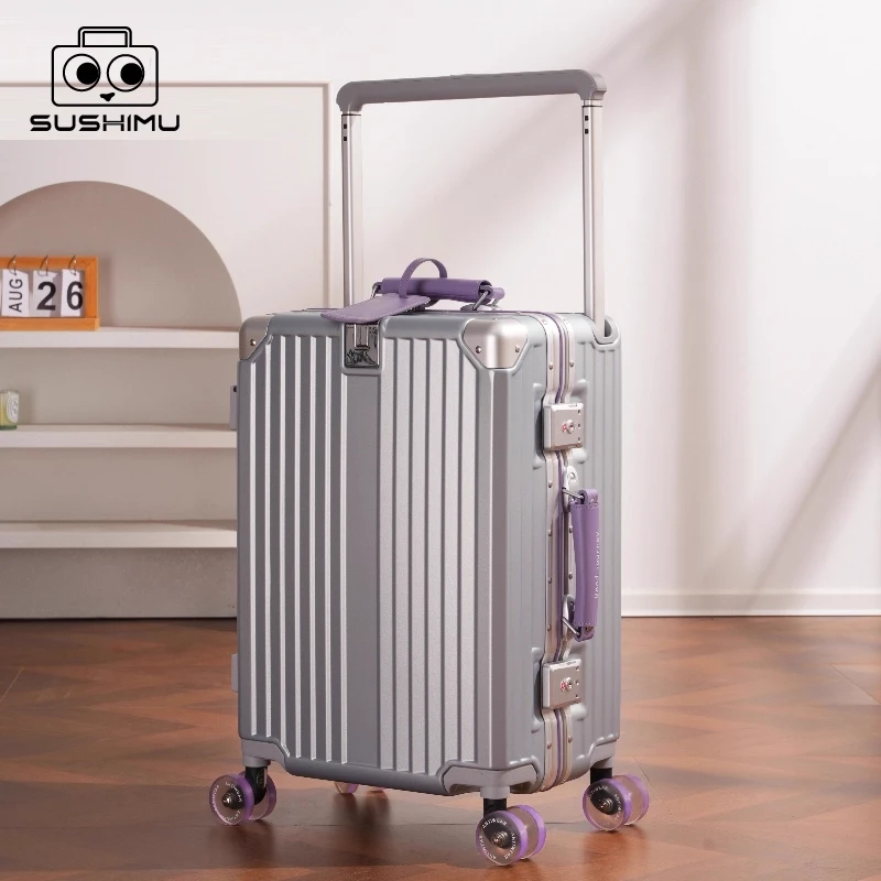 sushimu2025新款宽拉杆铝框高颜值纯PC行李箱登机20寸箱拉杆箱