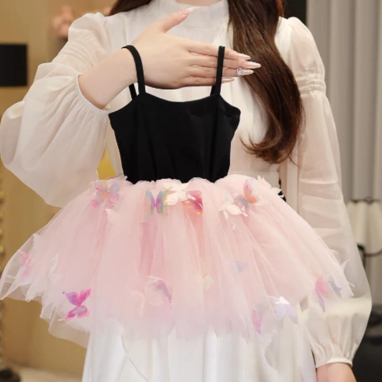 蝴蝶夏季吊带裙/背心裙女连衣裙纱裙女宝吊带幼儿蓬蓬纱