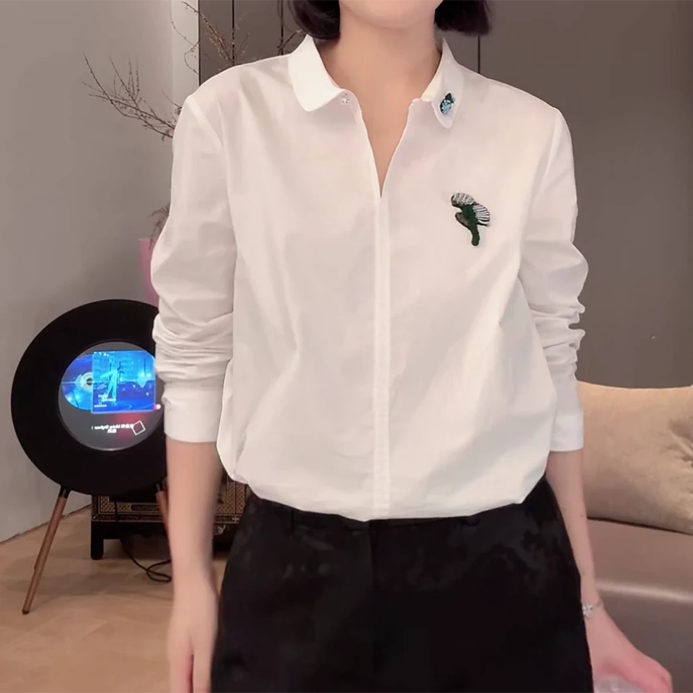 棉刺绣小蝴蝶轻奢高级感长袖独特衬衣衬衫C6239