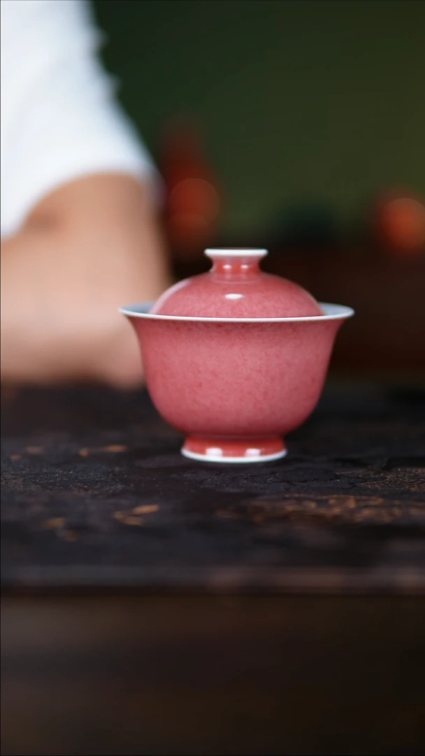 盖碗景德镇纯手工陶瓷豇豆红