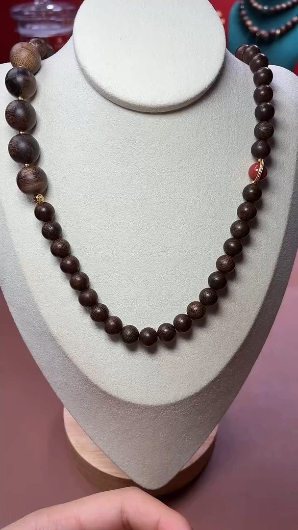 沉香手串沉水越南帝王玉化瘤疤白棋08配玉化瘤疤紫棋12三圈设计