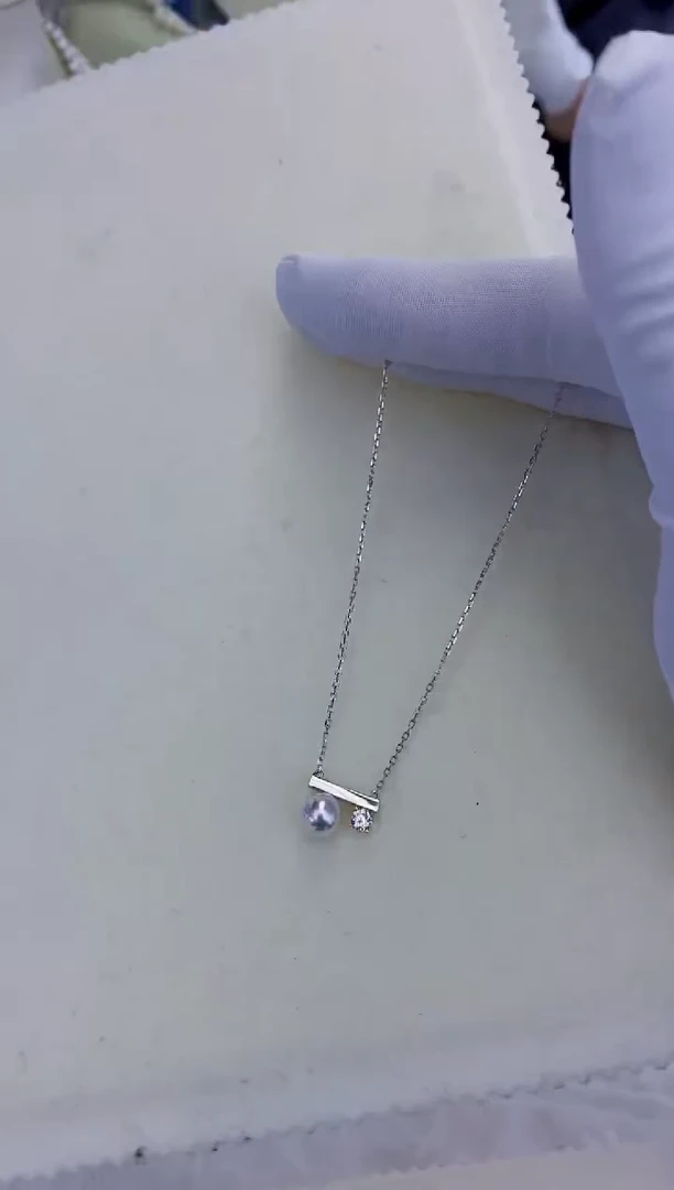 银S925镶嵌饰品海水珍珠银色平衡木套链