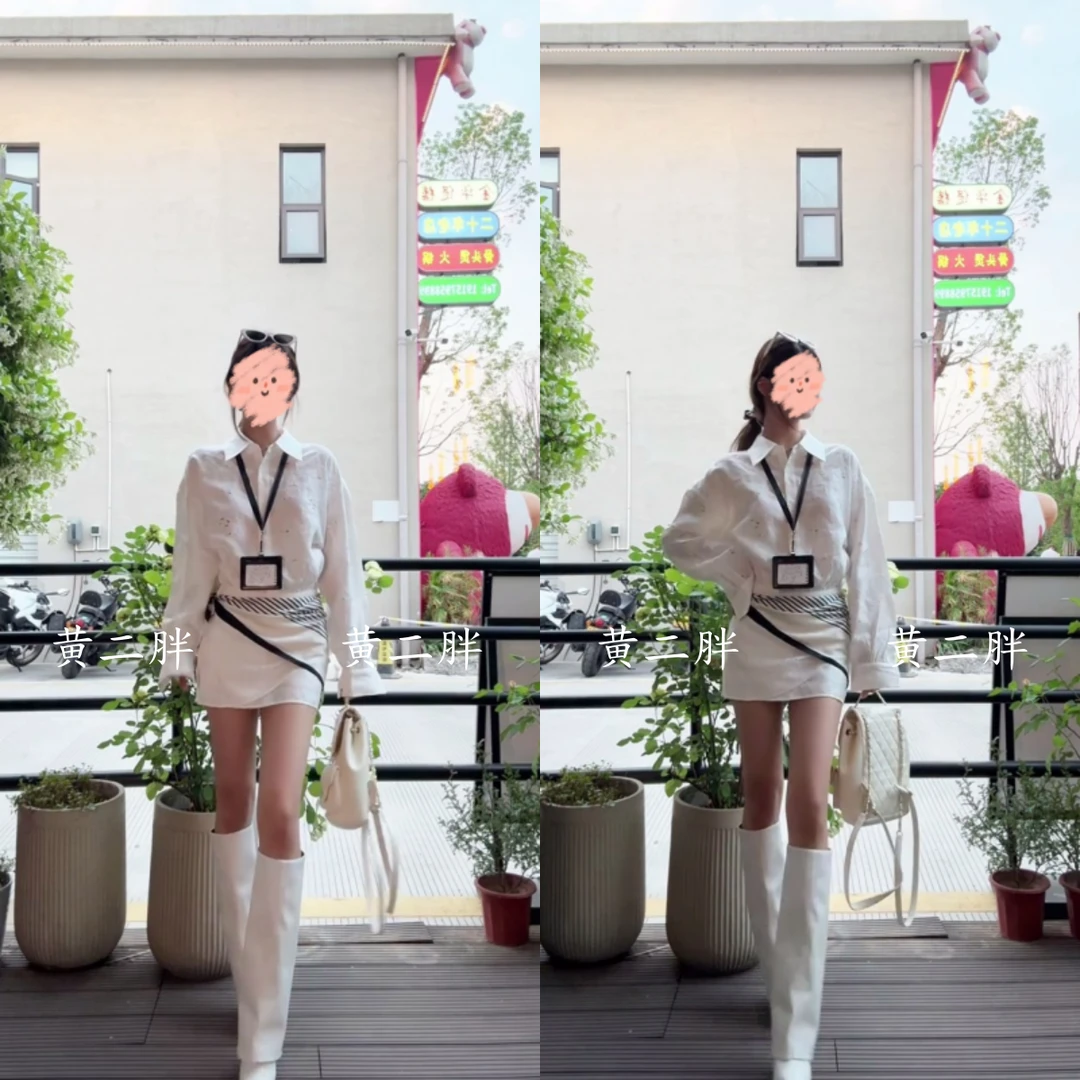 镂空翻领白衬衫女+包臀短裙两件套韩系气质时髦穿搭2025夏季新款
