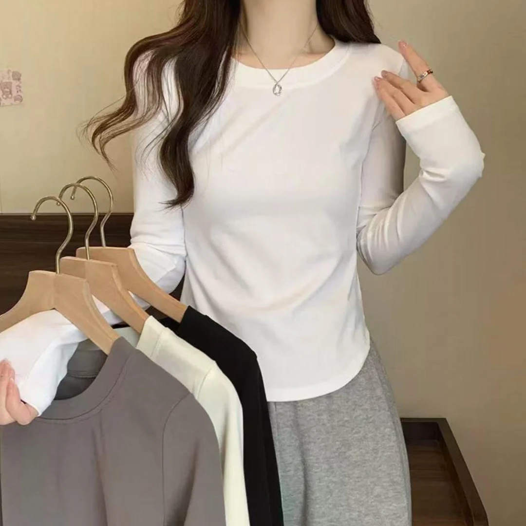 【现货发】2025秋季新品不规则弧形下摆半袖小众圆领T恤衫小个子版