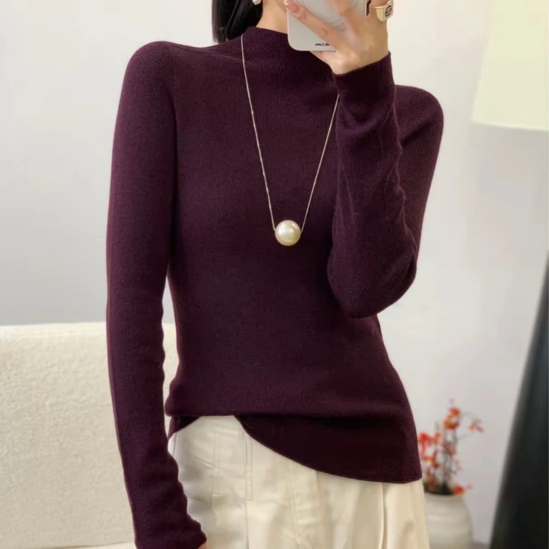 欧美风法式气质内搭半高领针织衫女秋冬百搭显瘦毛衣打底衫上衣CV